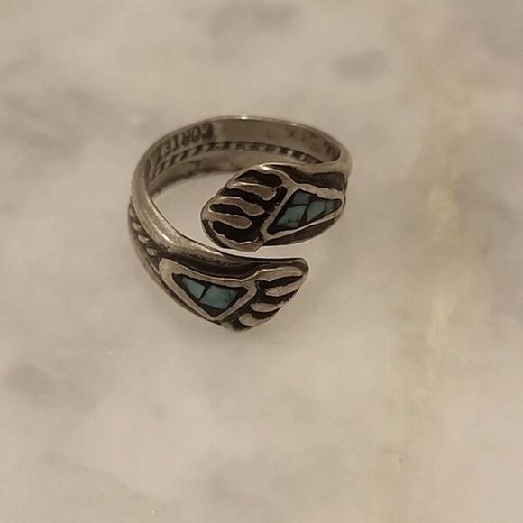 Jewelry - Signed C Cortez Native Navajo Hopi Bear Claw Paw Turquoise Sterling Silver Ring
